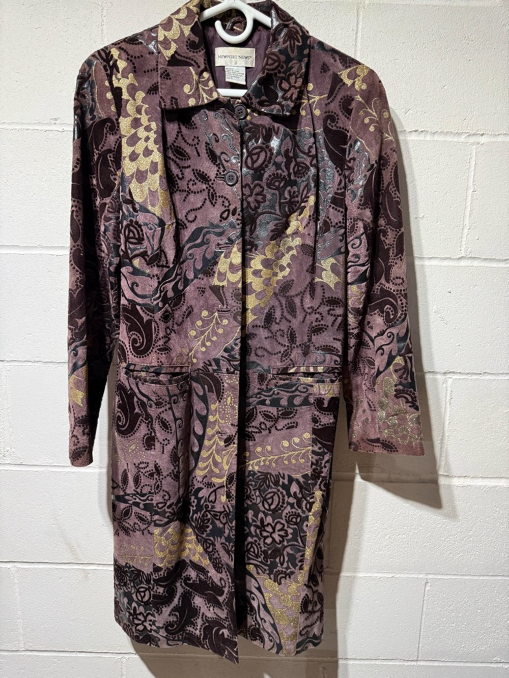 Newport News Brown and Teal Velvet-Print Coat